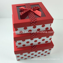 Custom DOT Printed Ribbon Decorated Paper Gift Box with Clear Window